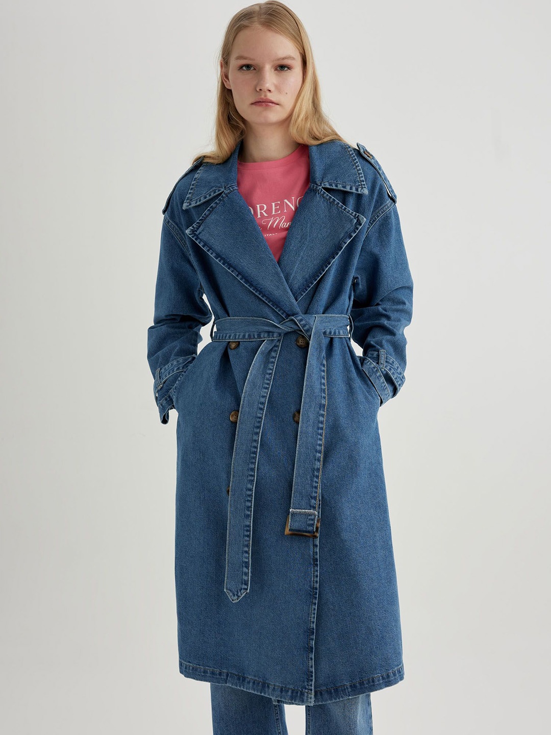 

DeFacto Women Cotton Washed Longline Duster Jacket, Blue