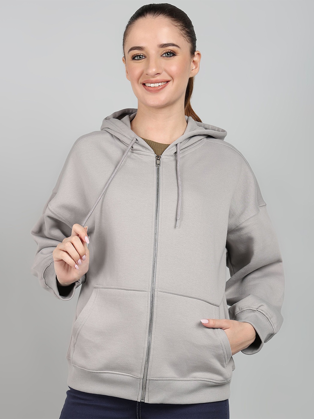 

Alan Jones Women Solid Hooded Oversized Sweatshirt, Grey