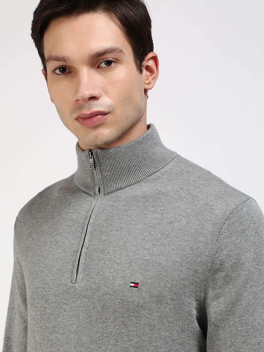 

Tommy Hilfiger Men Solid Mock Collar Pullover, Grey