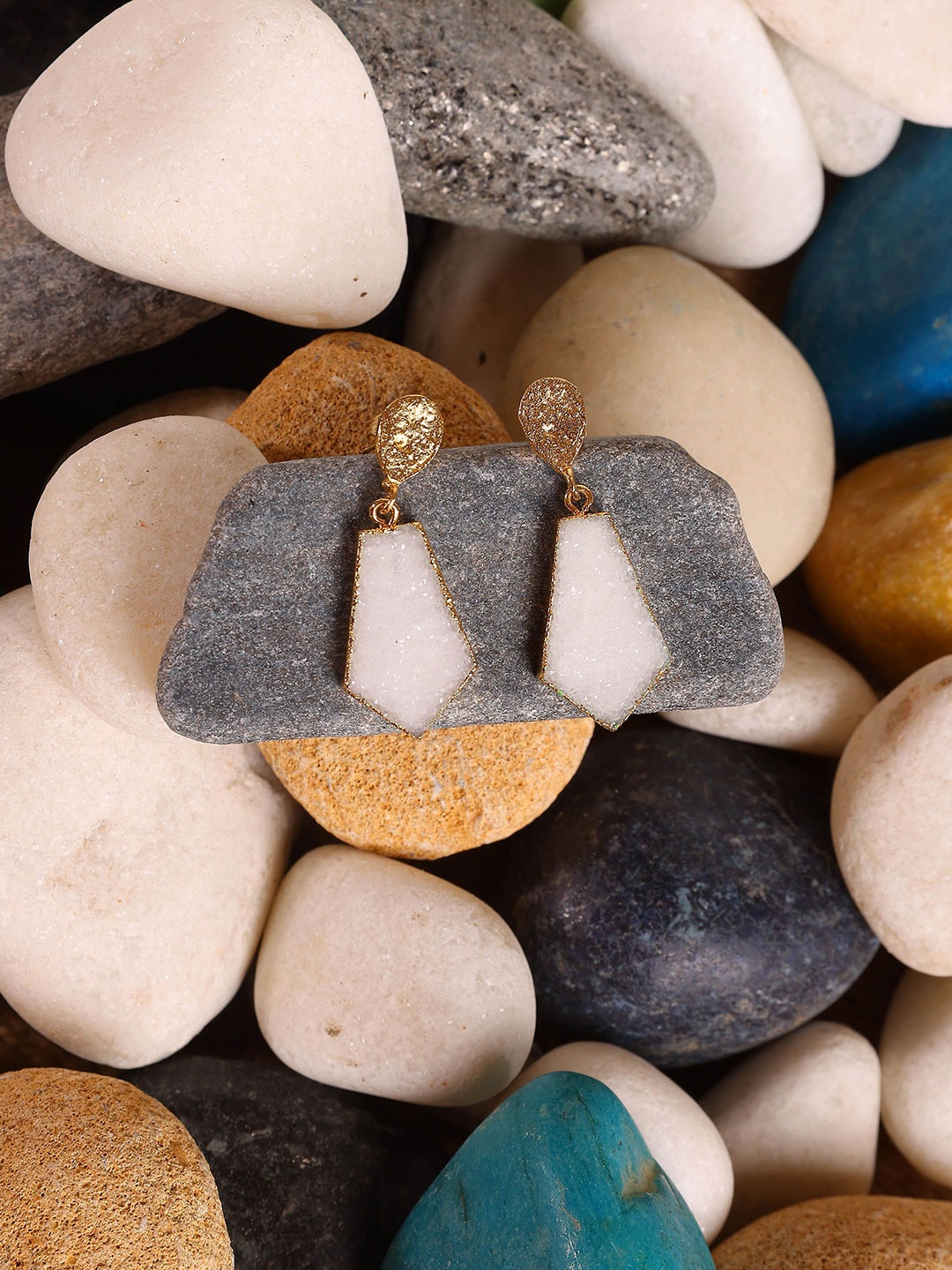

ROYAL PITARAH Gold-Plated Contemporary Stone Studded Drop Earrings, White