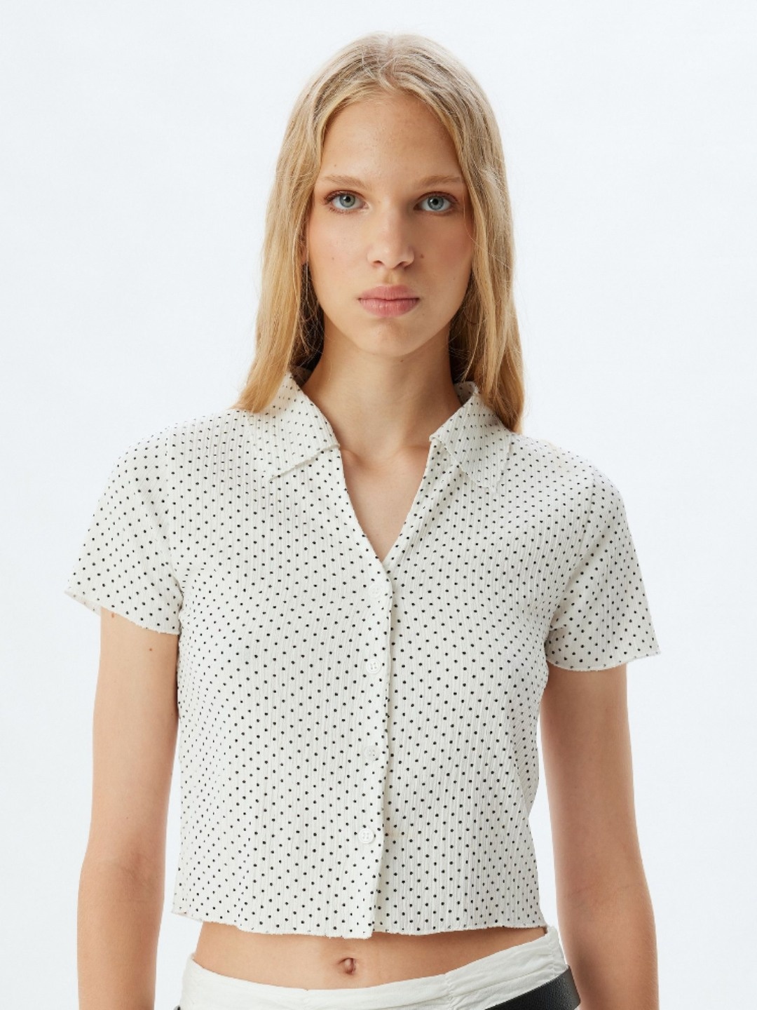 

Koton Women Polka Dot Printed Shirt Style Top, Beige