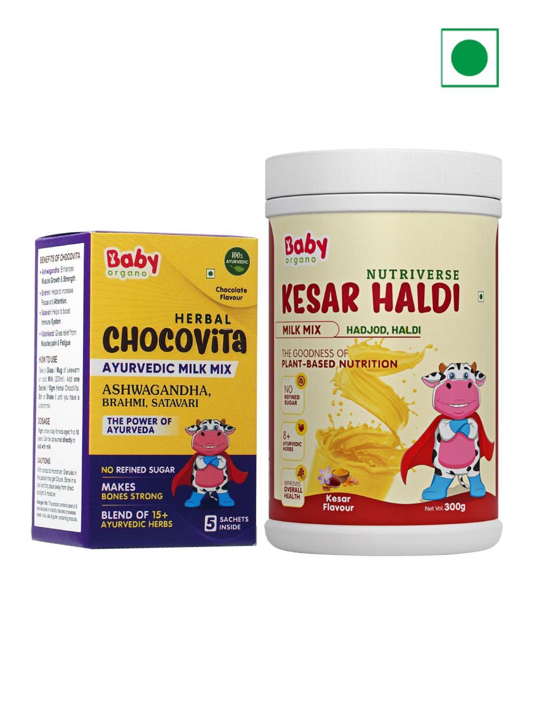 

BABYORGANO Nutriverse Kesar Haldi Milk Mix - 300 g & Herbal Chocovita - 5 Sachets, White