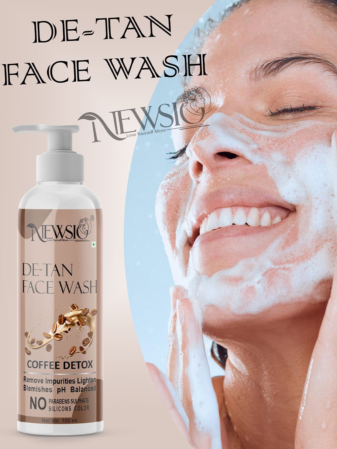

Newsio Set Of 2 De-Tan Face Wash-100 ml Each, Brown