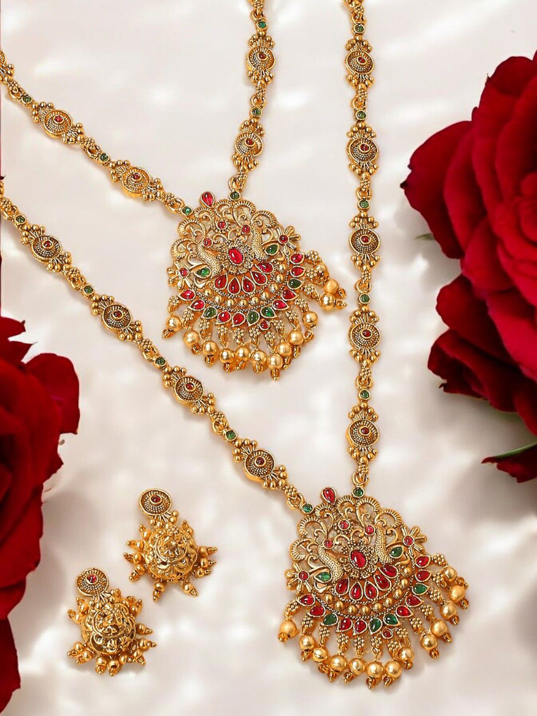 

OOMPH Set Of 2 Stone-Studded & Beaded Antique Jewellery Sets, Gold