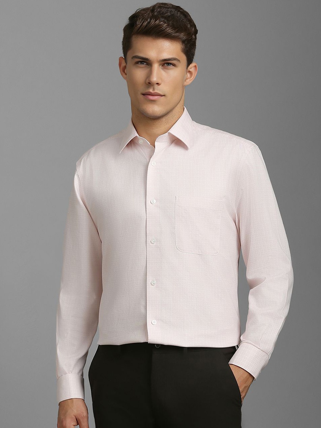 

Louis Philippe Men Classic Spread Collar Checked Cotton Formal Shirt, Pink