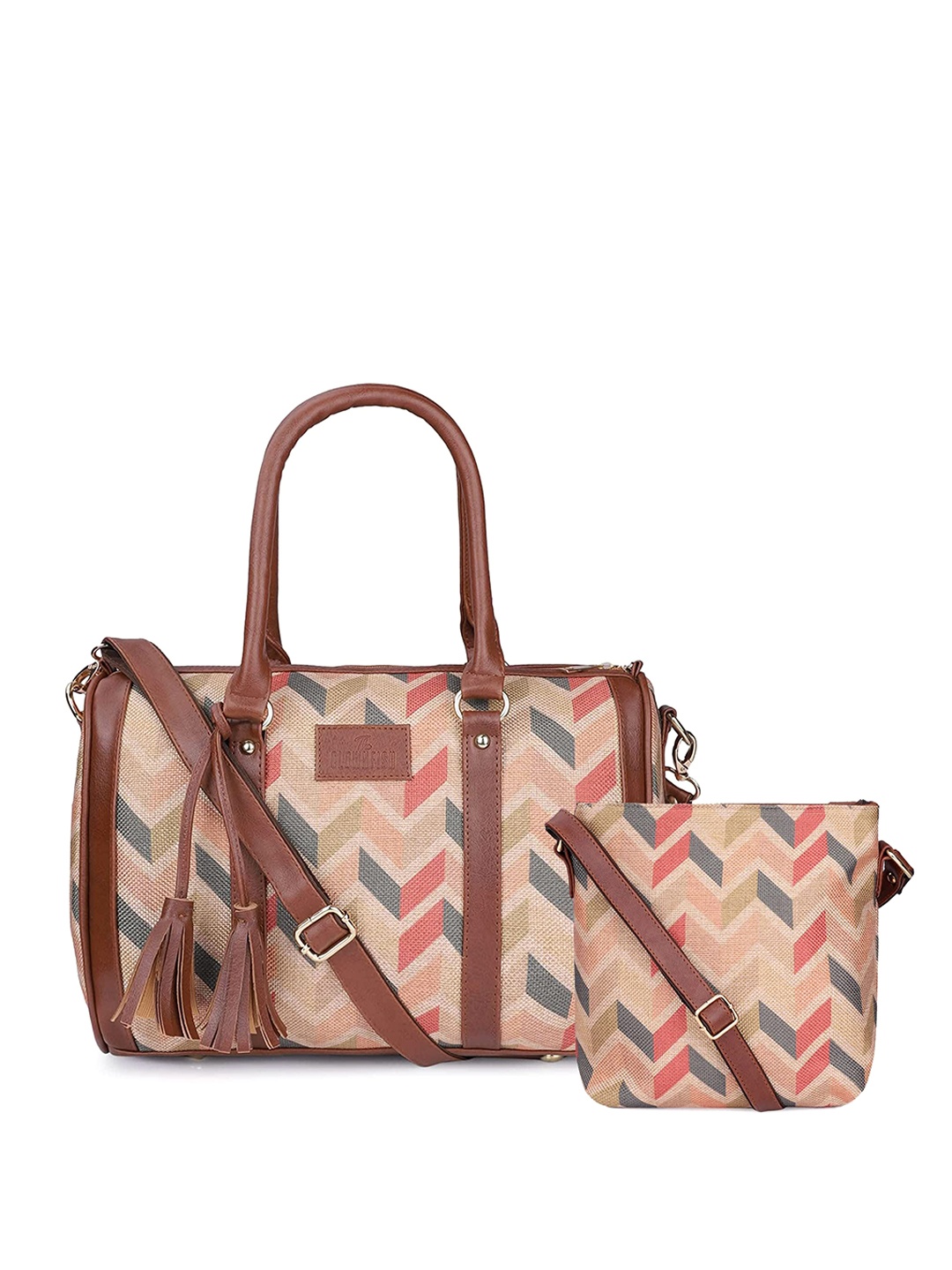 

THE CLOWNFISH Printed Oversized Structured Shoulder Bag with Tasselled, Multi