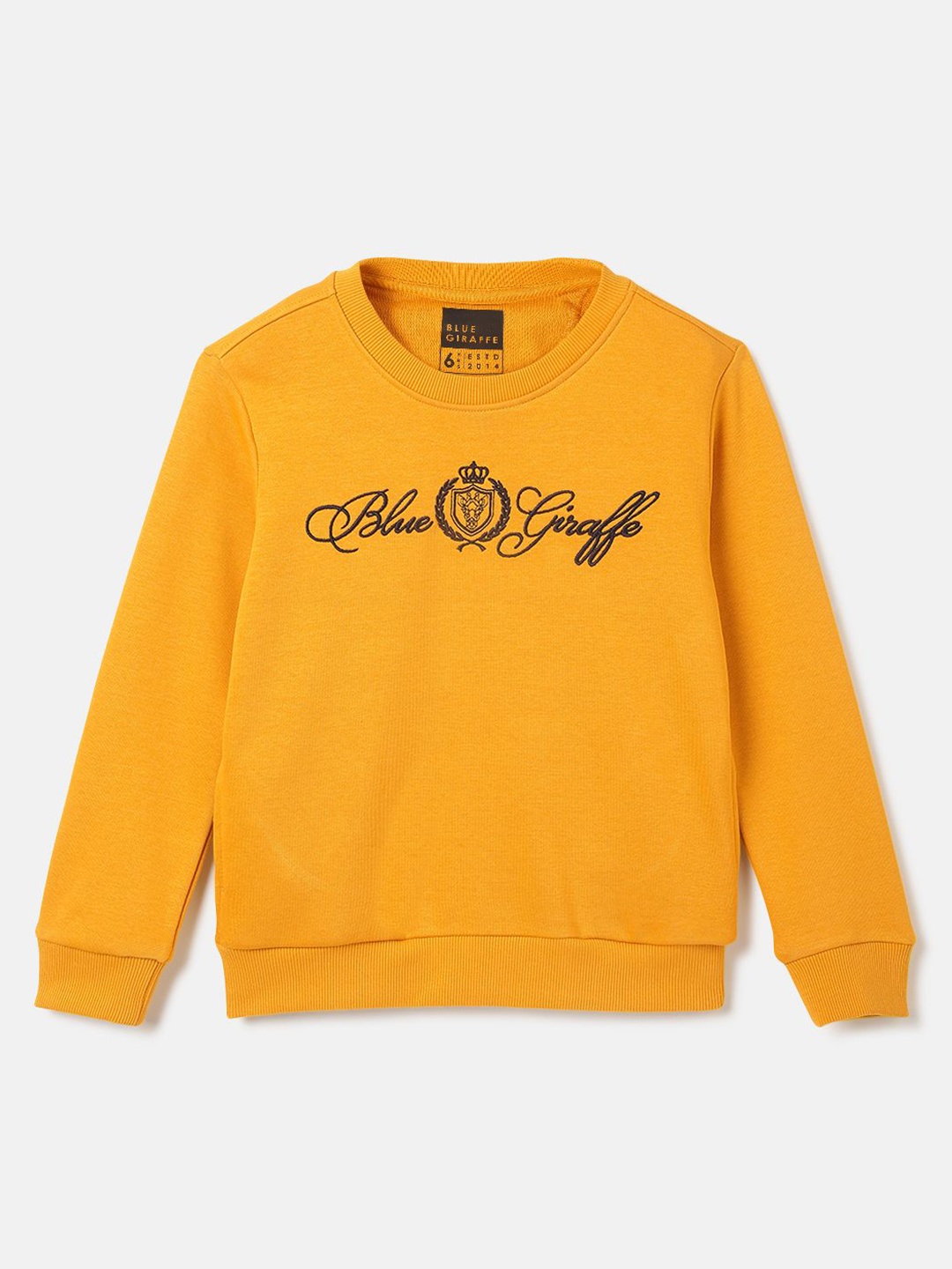 

Blue Giraffe Boys Solid Embroidered Round Neck Sweatshirt, Mustard