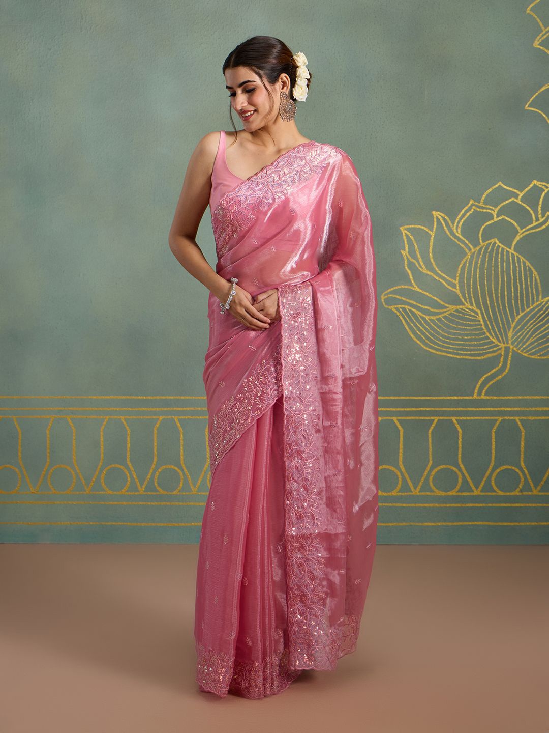 

Likha Floral Embroidered Saree, Pink