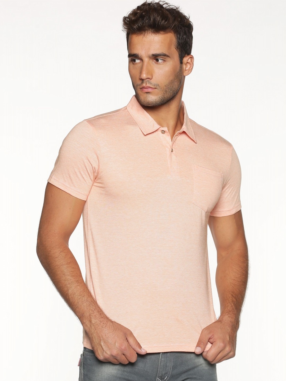 

ECOLINE Clothing Men Antimicrobial Solid Polo Collar Cotton T-shirt, Orange