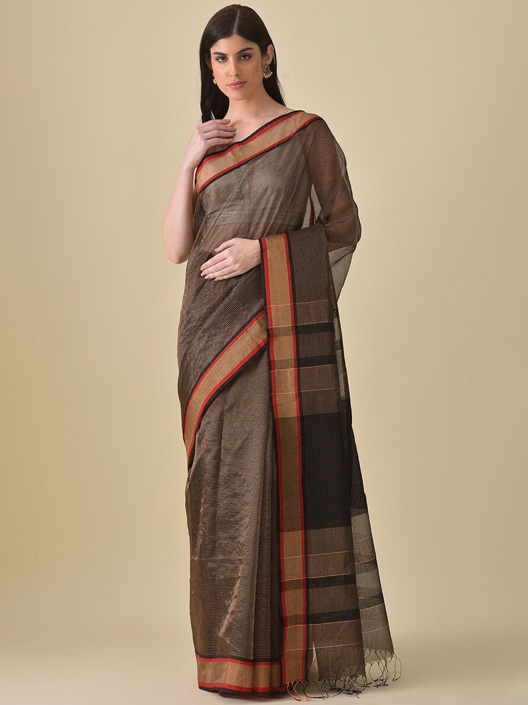 

JAYPORE Woven Design Zari Pure Silk Saree, Black