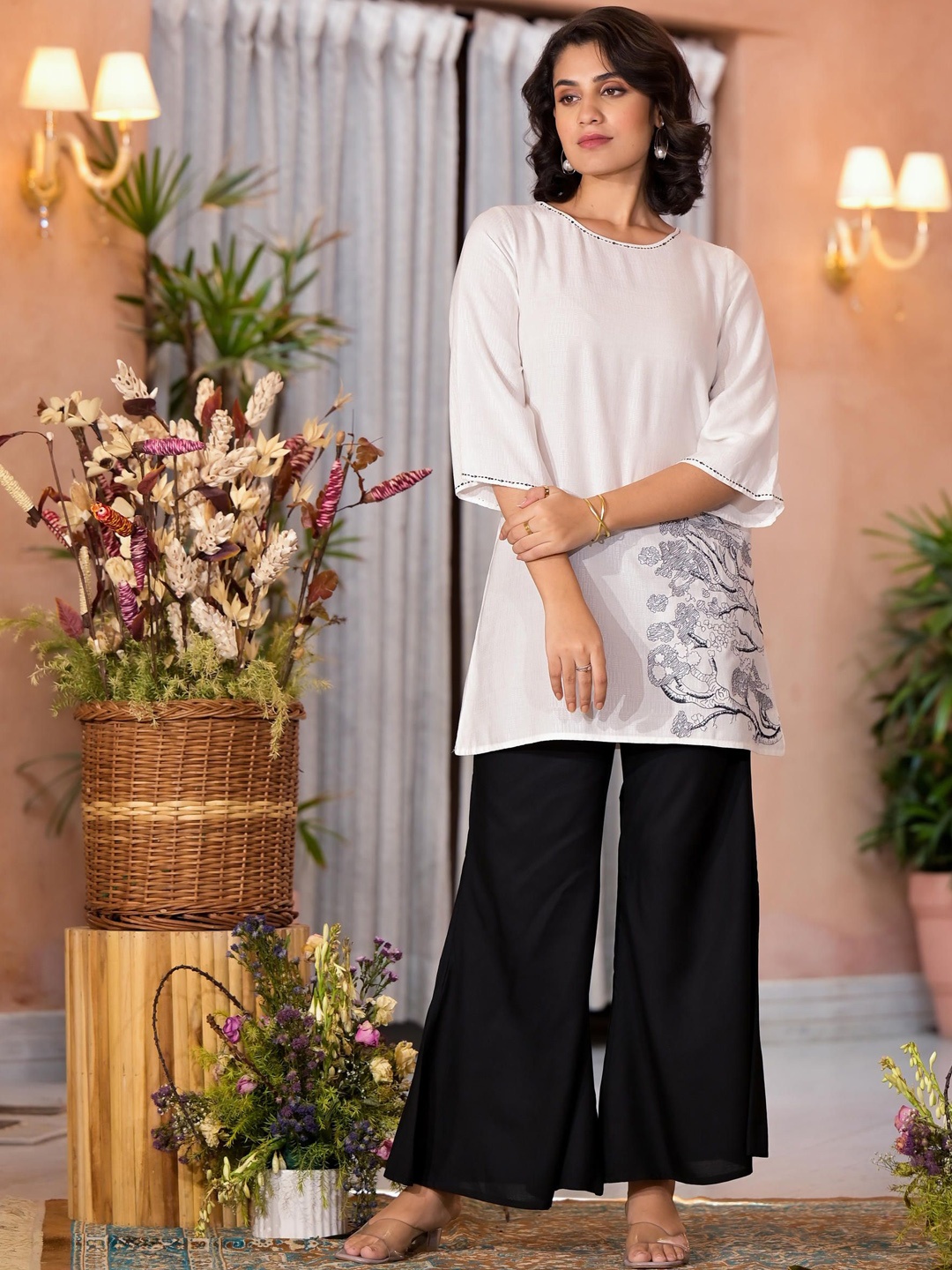 

Juniper Printed Tunic With Palazzo, White