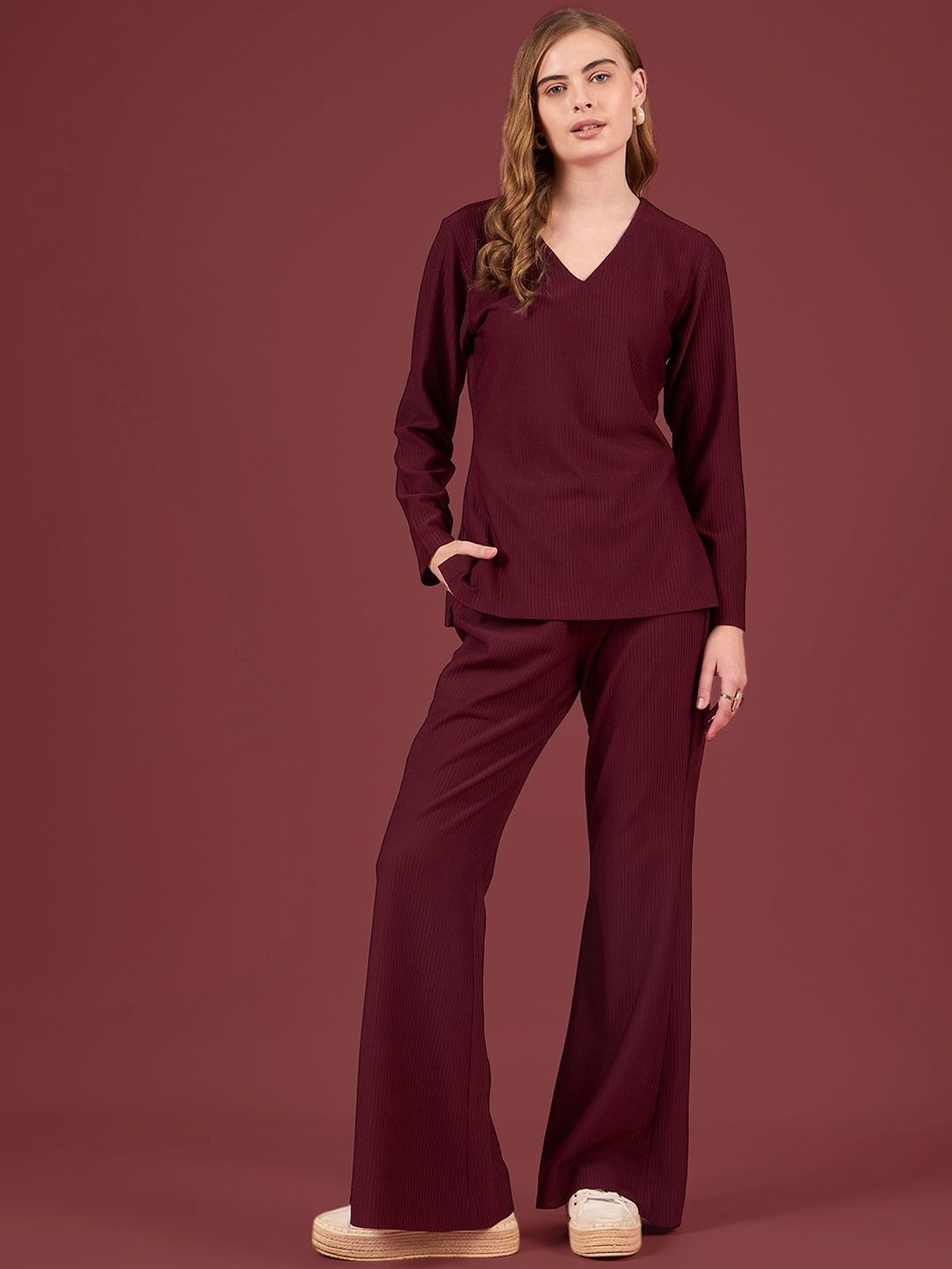 

all about you Ribbed Top With Trousers, Maroon
