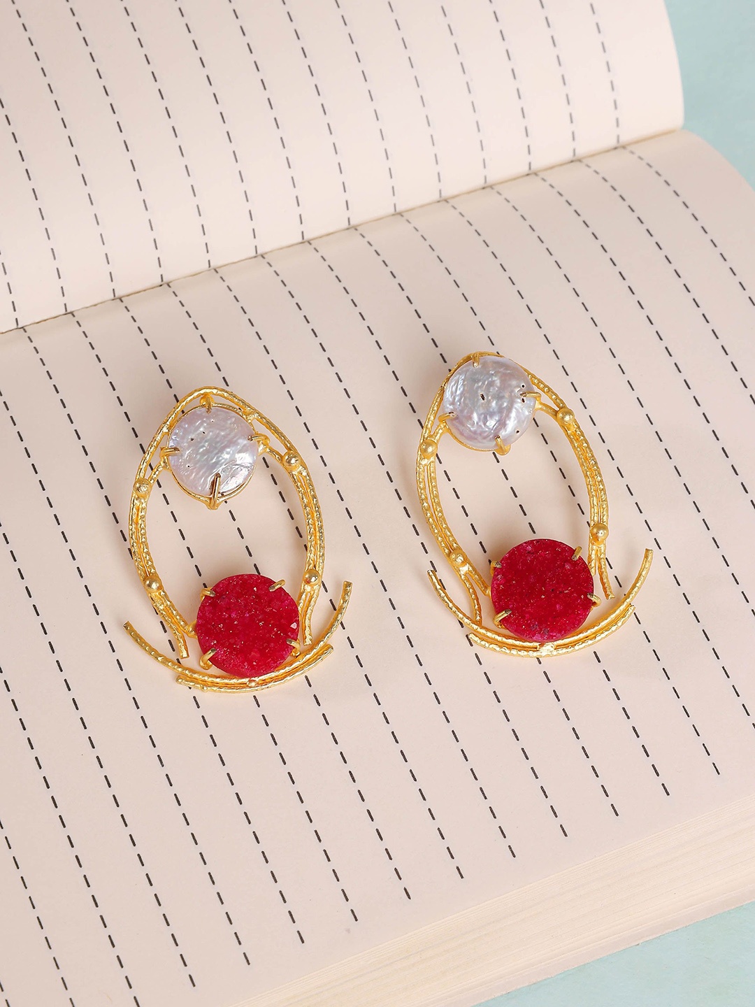 

ROYAL PITARAH Gold-Plated Contemporary Agate Drop Earrings