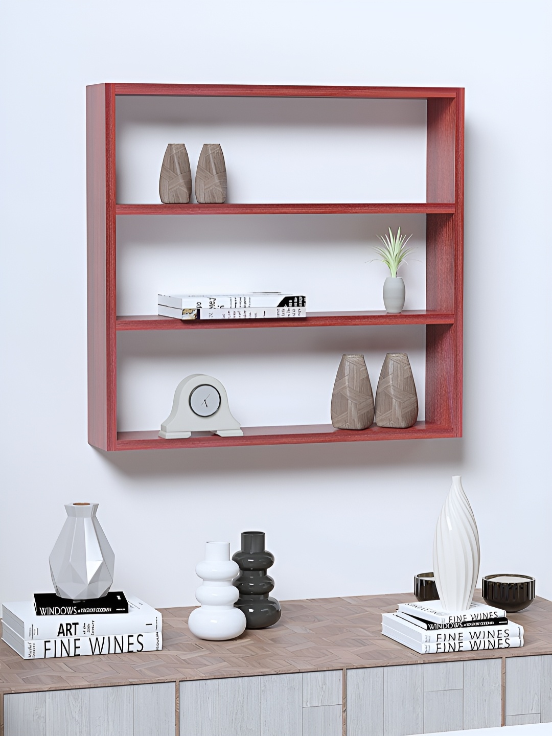 

RANDOM Red Engineered Wood Multipurpose Storage Wall Shelf