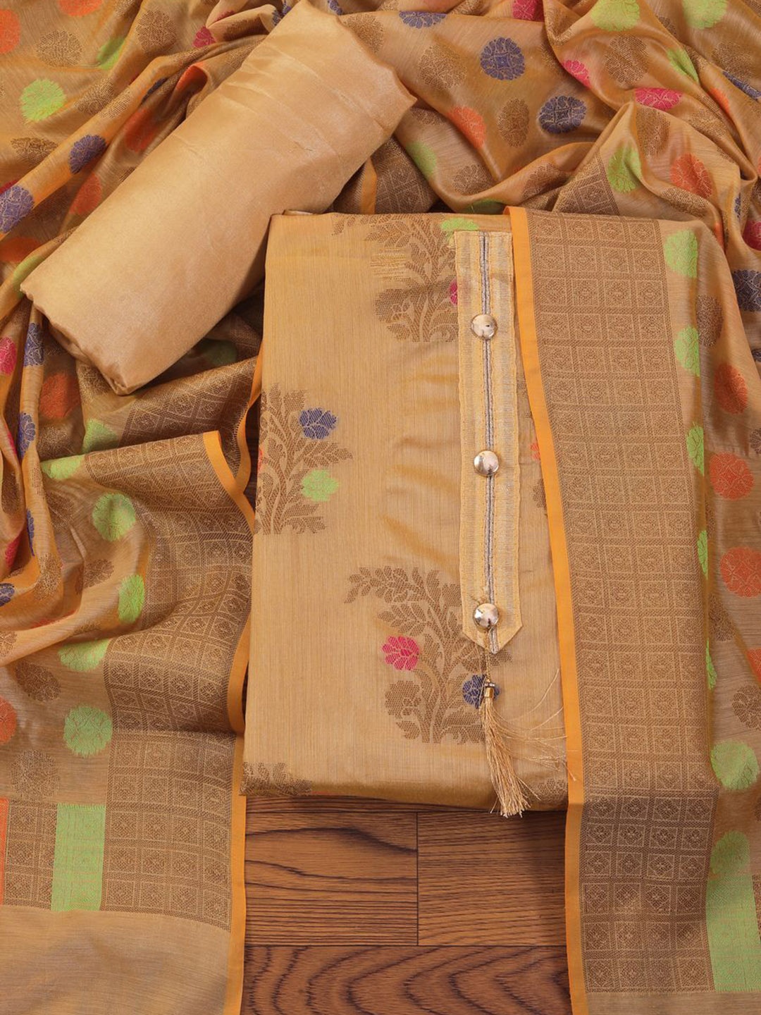 

Jaipur Kurti Unstitched Jacquard Woven Design Dress Material, Beige