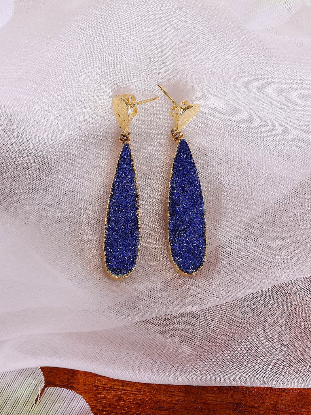 

ROYAL PITARAH Gold-Plated Contemporary Drop Earrings, Blue