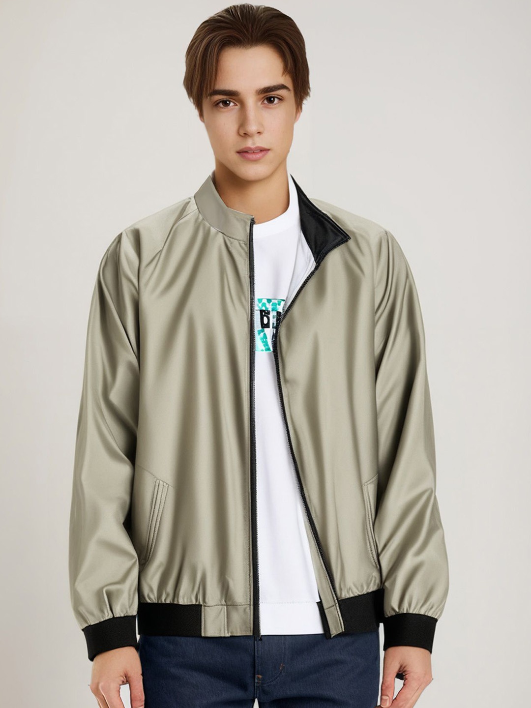 

StyleCast x Revolte Men Collarless Tailored Jacket, Khaki
