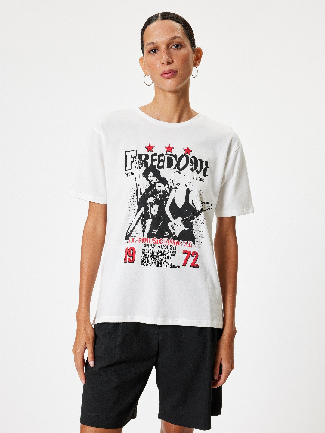 

Koton Women Typography Printed Round Neck Cotton Oversized T-shirt, White