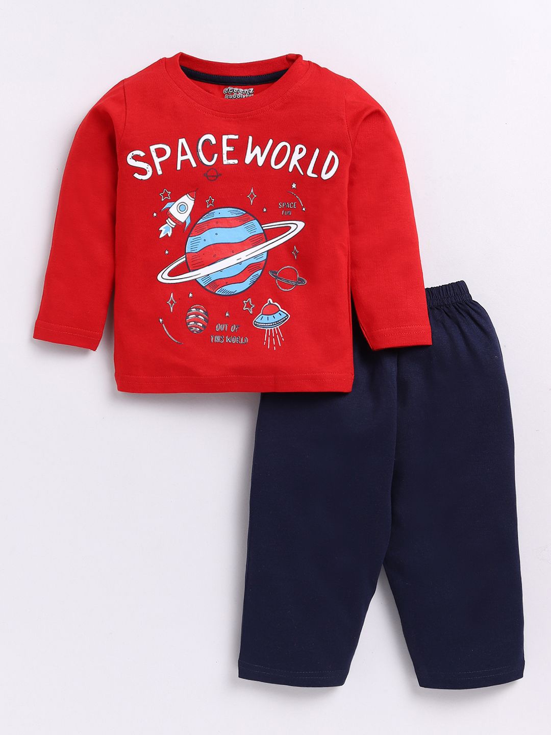 

E-TEENZ Boys Printed Round Neck Pure Cotton T-shirt with Trouser, Red