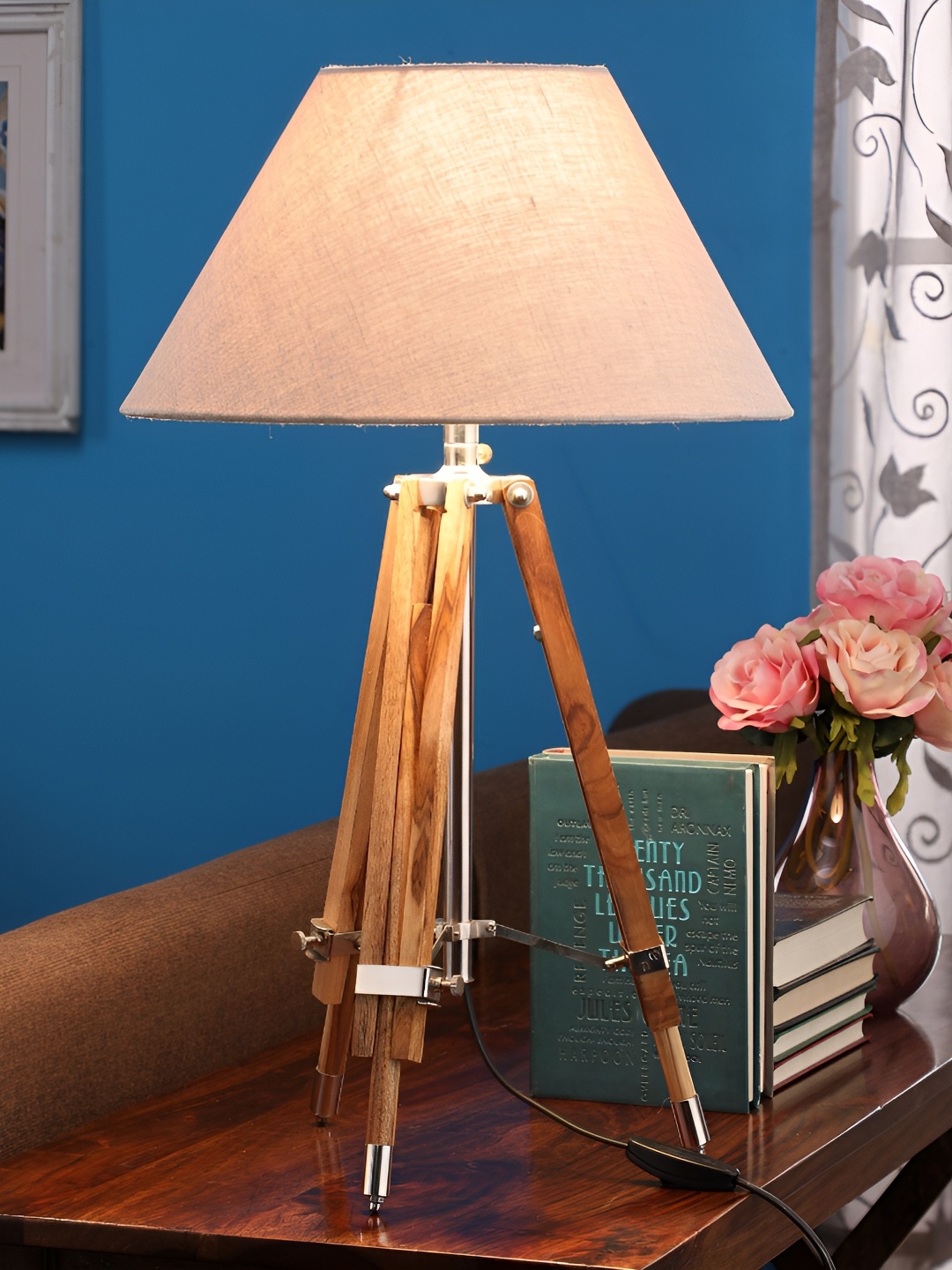 

pristine interiors Beige Metal Industrial Cylindrical Shaped Table Lamp