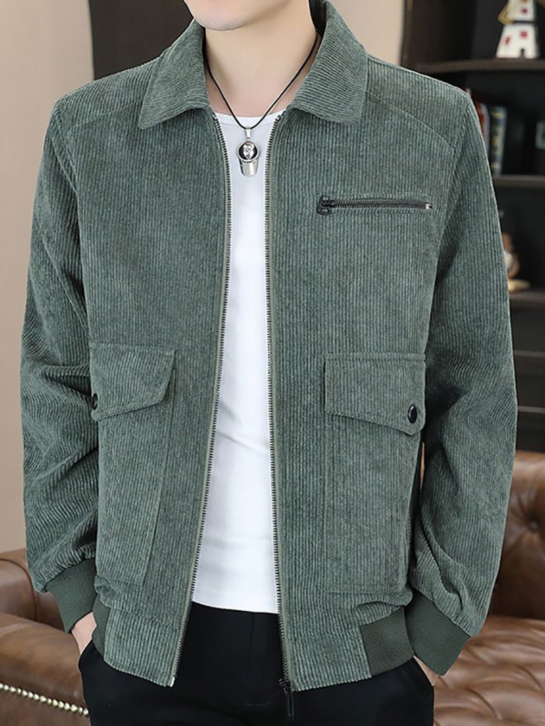 

StyleCast x Revolte Men Self Design Tailored Jacket, Green