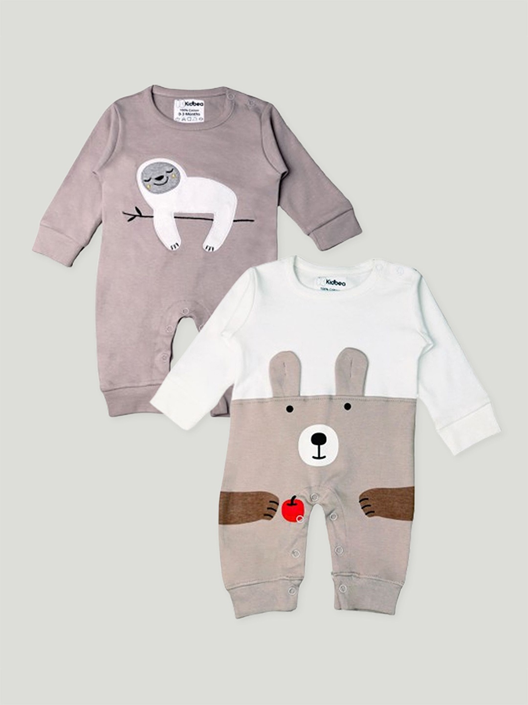 

Kidbea Infants Pack Of 2 Printed Organic Cotton Rompers, Grey