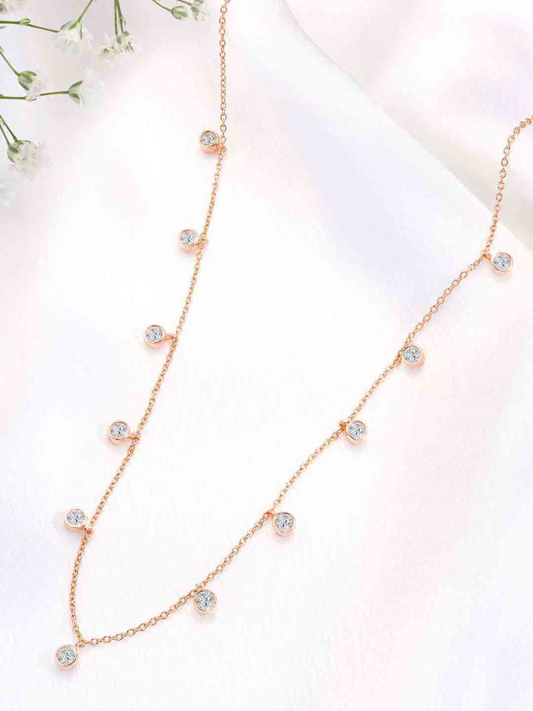 

Silvora by Peora 925 Sterling Silver Rose Gold-Plated Cubic Zirconia Studded Necklace