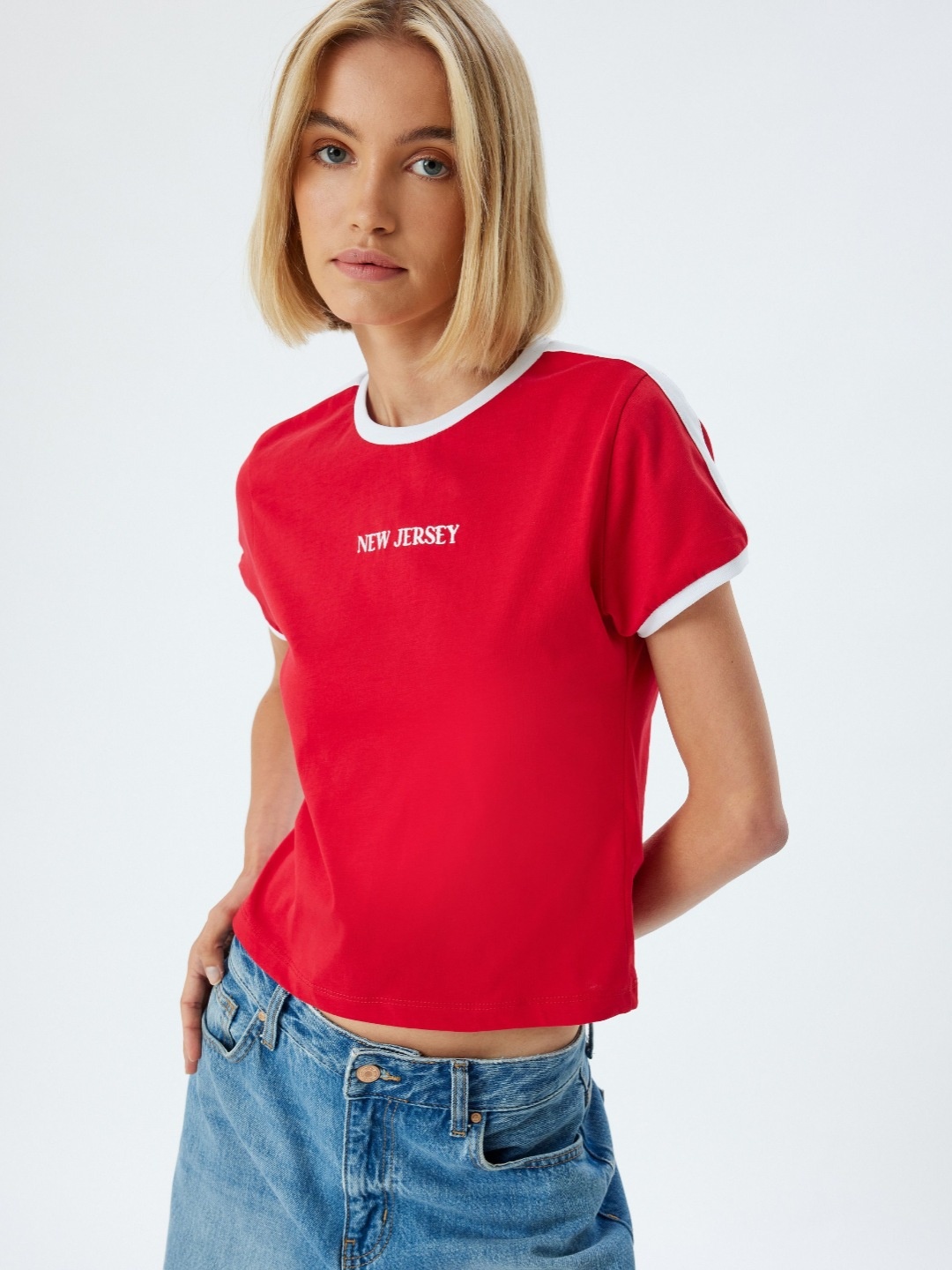 

Koton Women Typography Printed Round Neck Cotton T-shirt, Pink