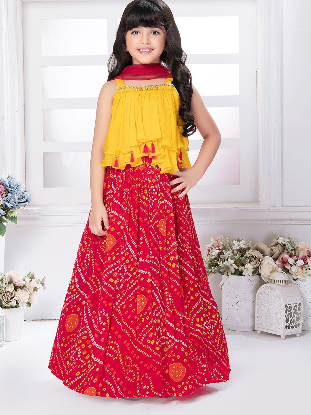 

Tiny Kingdom Girls Embroidered Ready to Wear Lehenga & Blouse With Dupatta, Yellow
