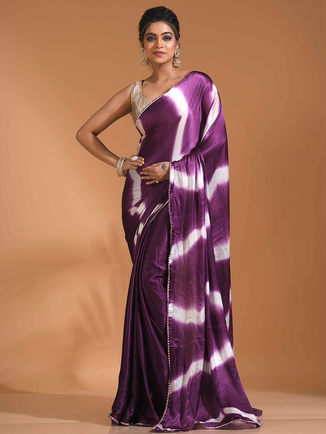 

Morchari Pure Chiffon Leheriya Saree, Purple
