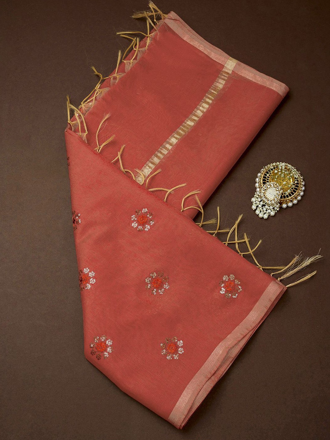 

Soch Ethnic Motifs Embroidered Dupatta with Sequinned, Rust