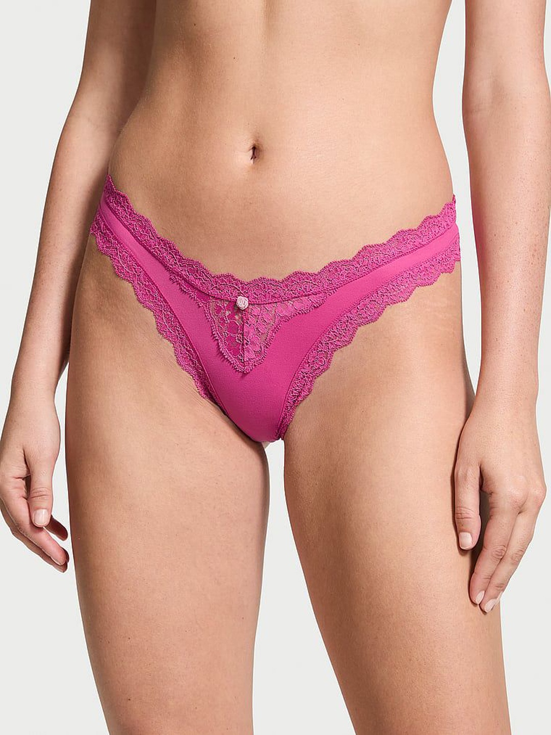 

Victoria's Secret Self Design Lace-Trim Thong Brief 1125066182S5, Pink