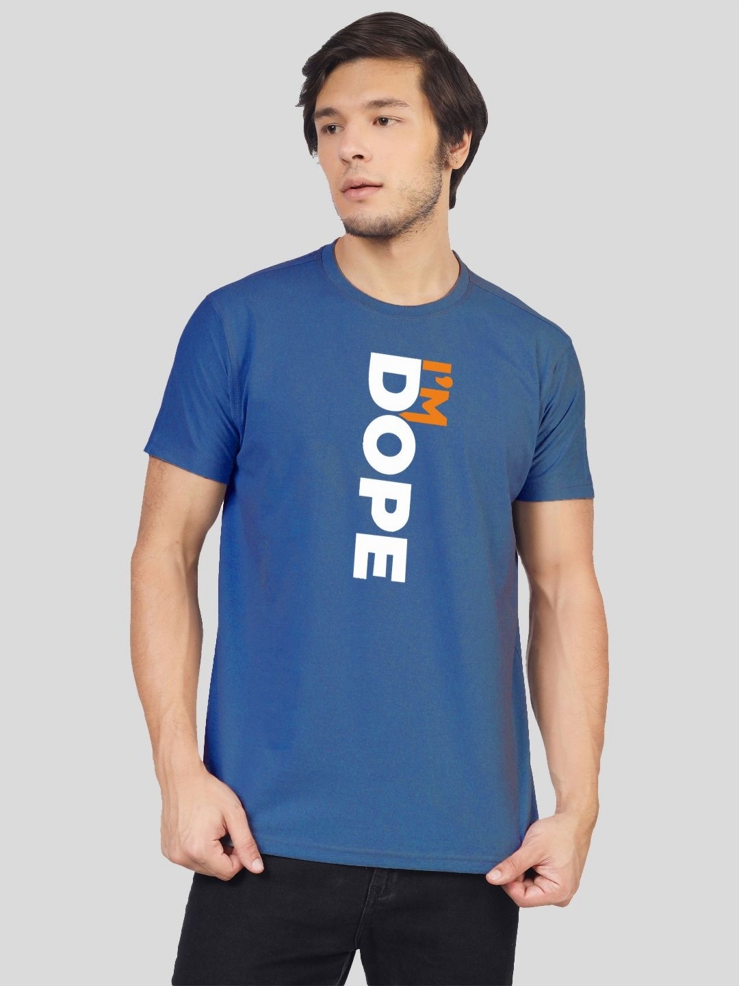 

Greylongg Men Typography Printed Round Neck Cotton T-shirt, Blue