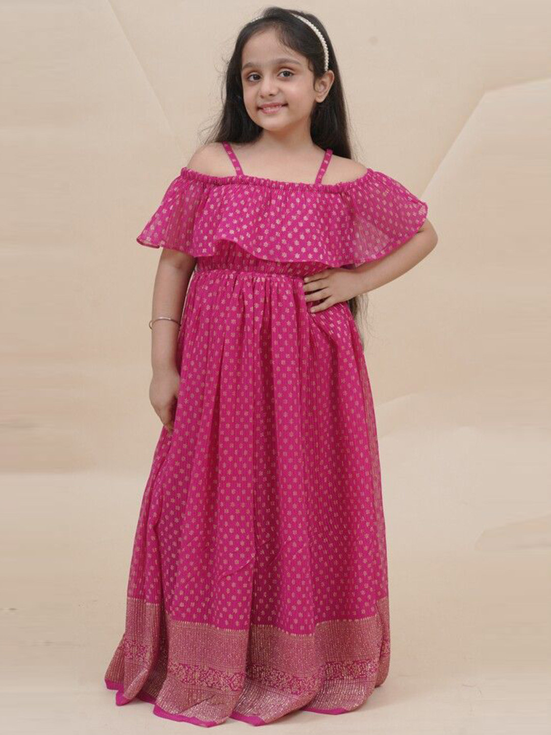 

Sangria Girls Ethnic Motifs Printed Fit & Flare Maxi Dress, Pink