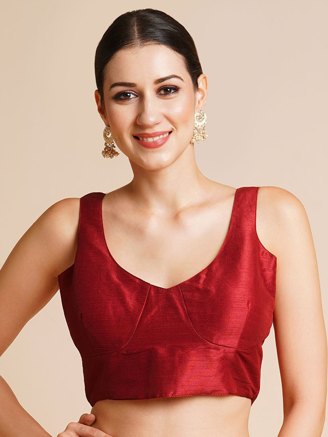 

RATAN V Neck Sleeveless Saree Blouse, Red
