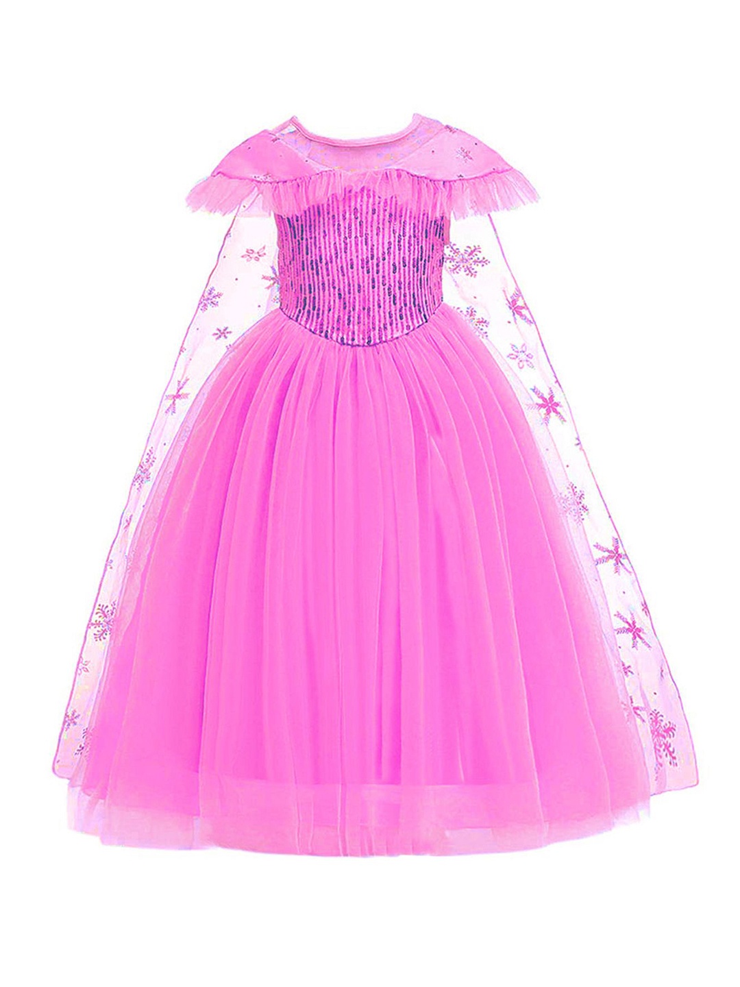 

My Lil Princess Girls Embellished Cape Sleeves Fit and Flare Maxi Dress, Pink