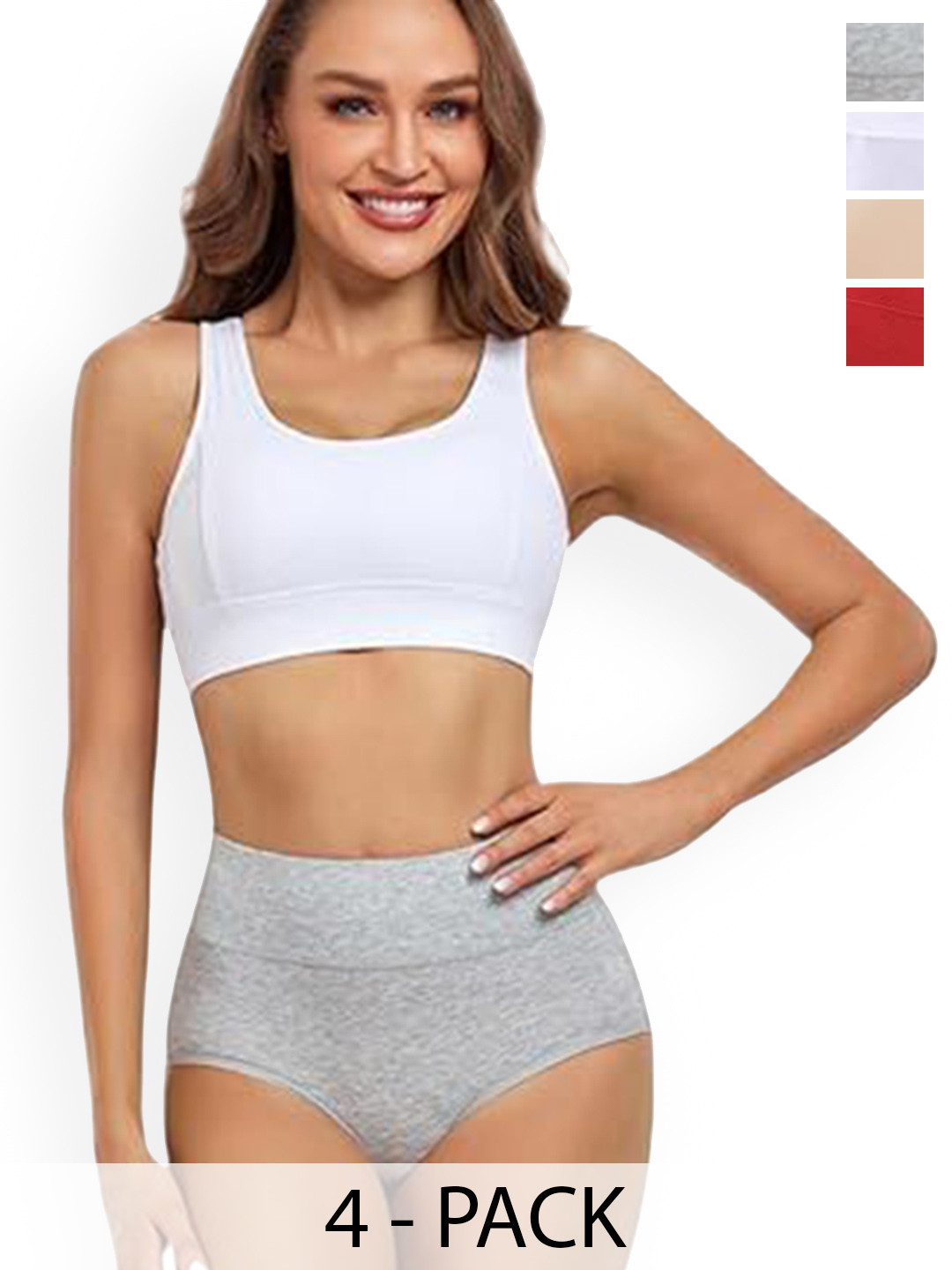

YOU FOREVER Pack Of 4 Women High Waist Hipster Briefs YF-HWPNT-01502010011-S, Red