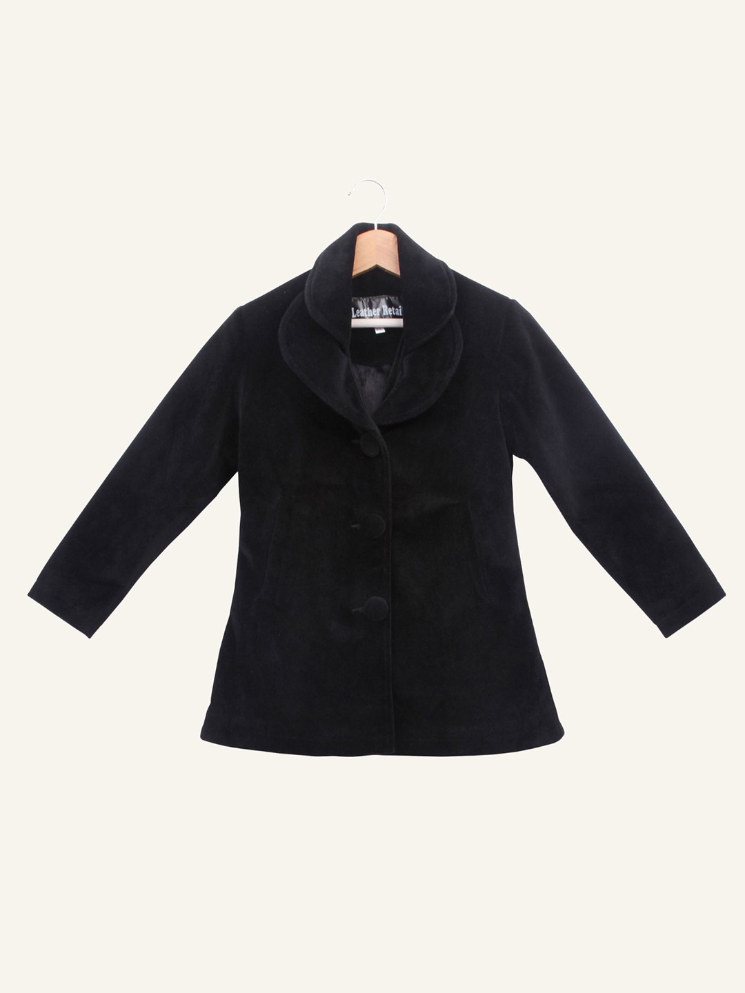 

Leather Retail Girls Lapel Collar Tailored Jacket, Black
