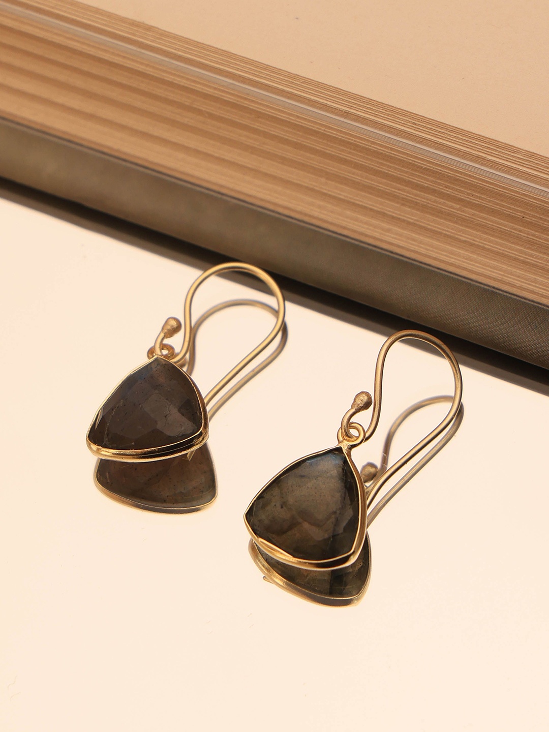 

ROYAL PITARAH Gold Plated Contemporary Drop Earrings, Black