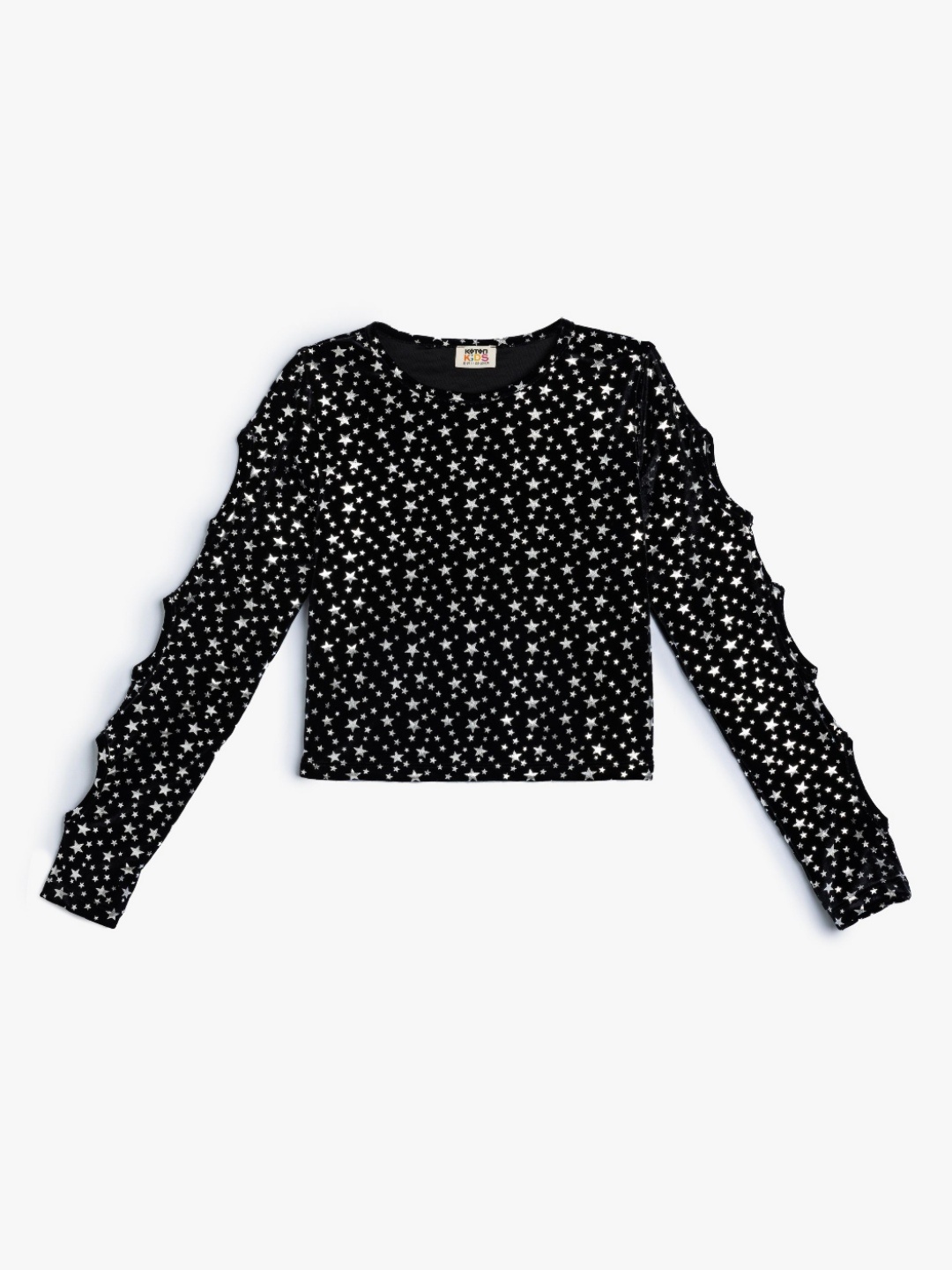 

Koton Girls Geometric Printed Mandarin Collar T-shirt, Black