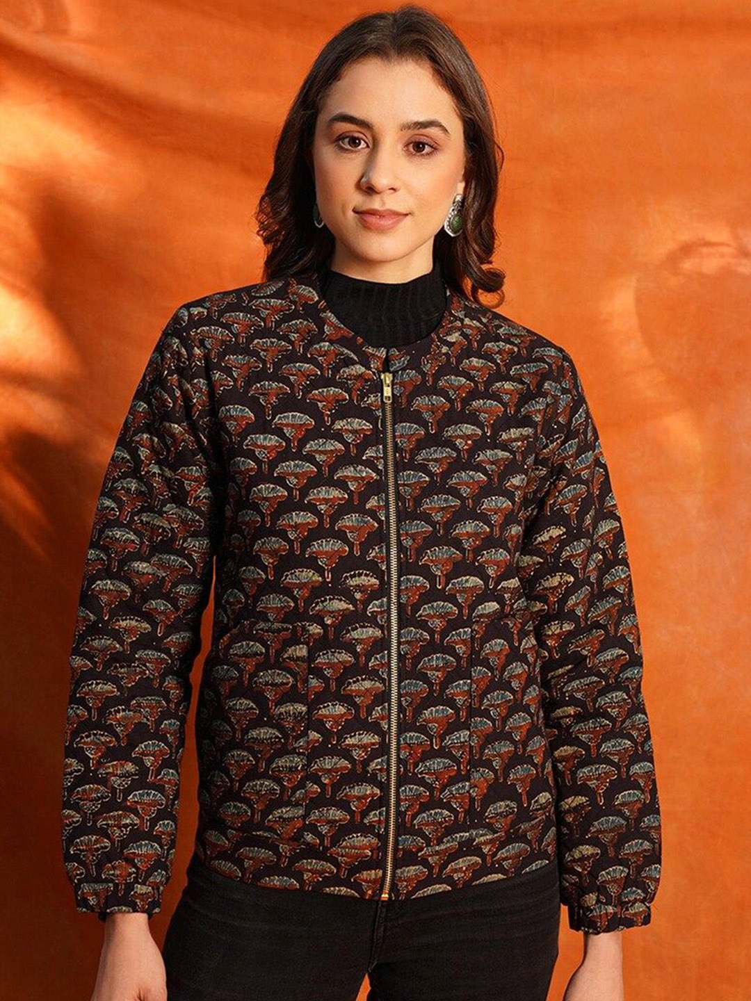 

JAYPORE Women Floral Printed Tailored Jacket, Brown