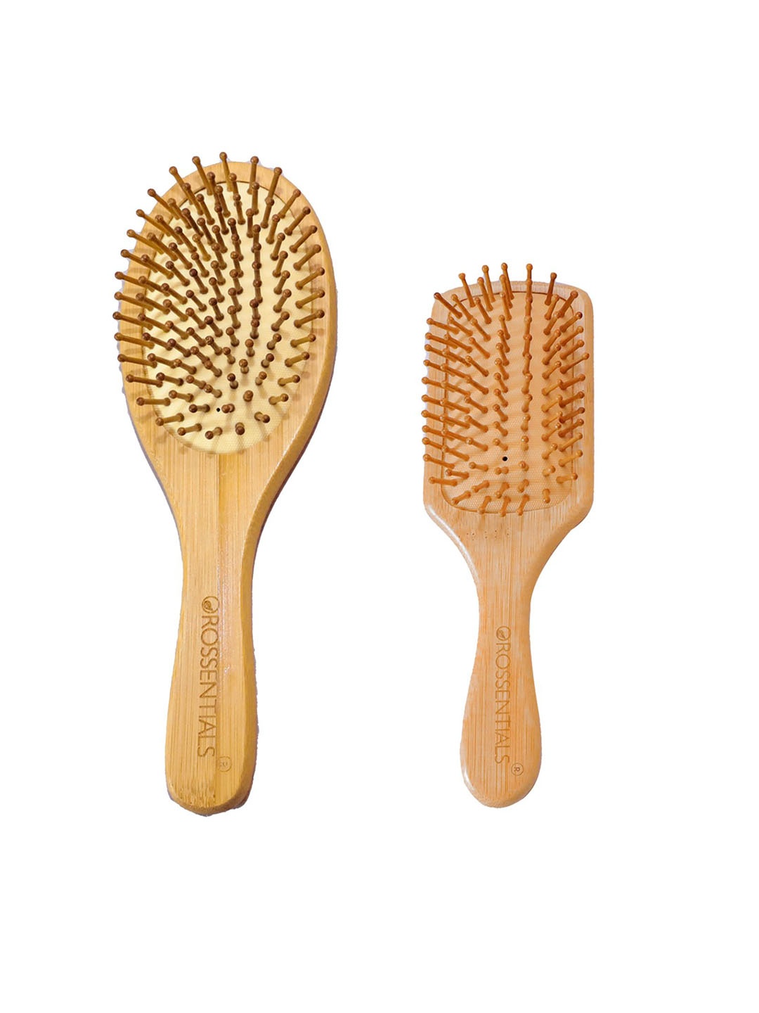 

OROSSENTIALS Set Of 2 Wooden Hair Brush, Brown