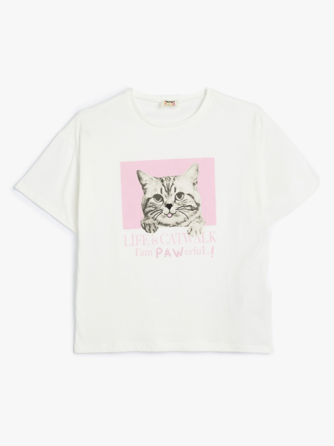 

Koton Girls Graphic Printed Round Neck Cotton T-shirt, Beige
