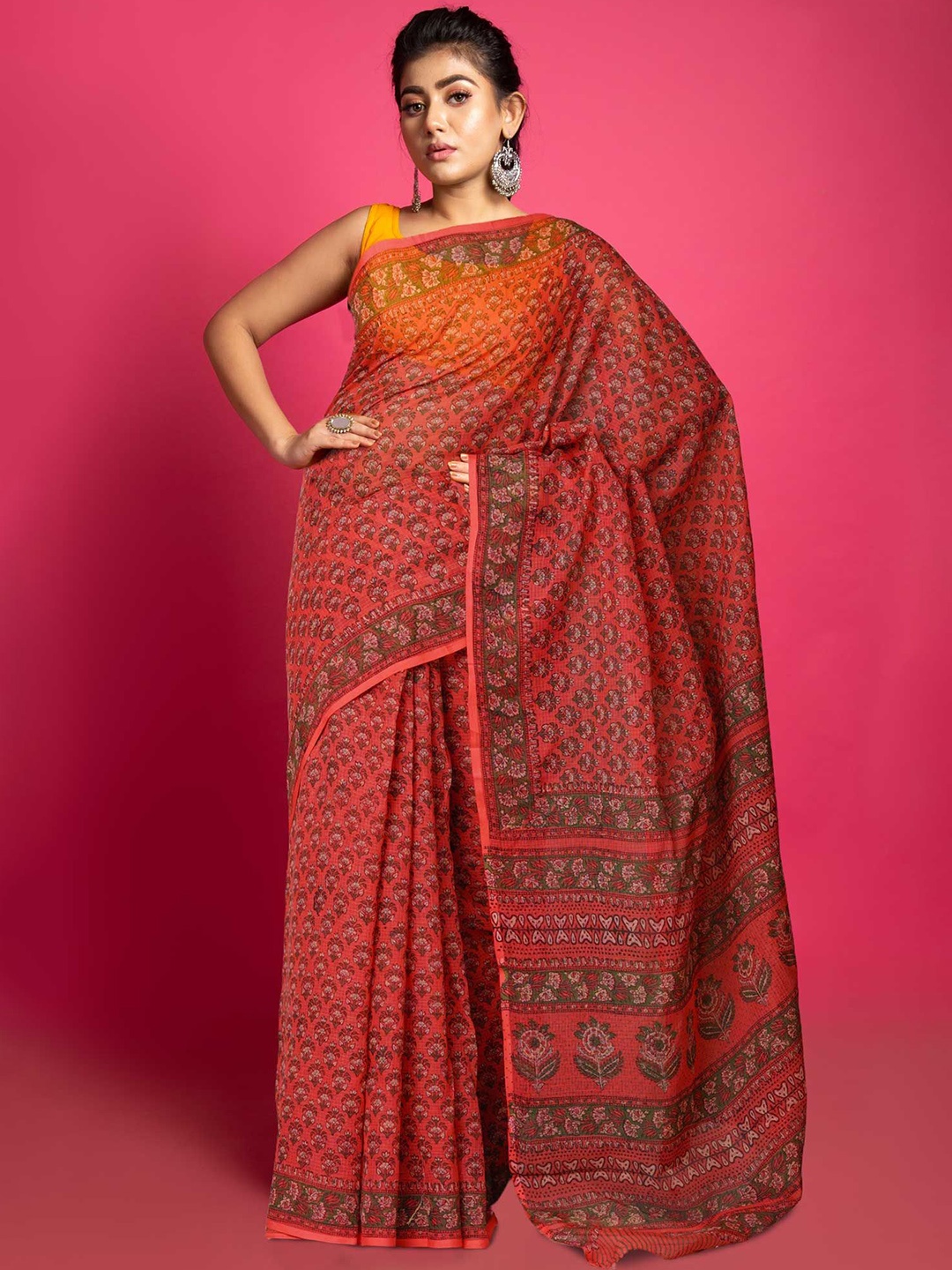 

Unnati Silks Ethnic Motifs Net Handloom Kota Saree, Pink