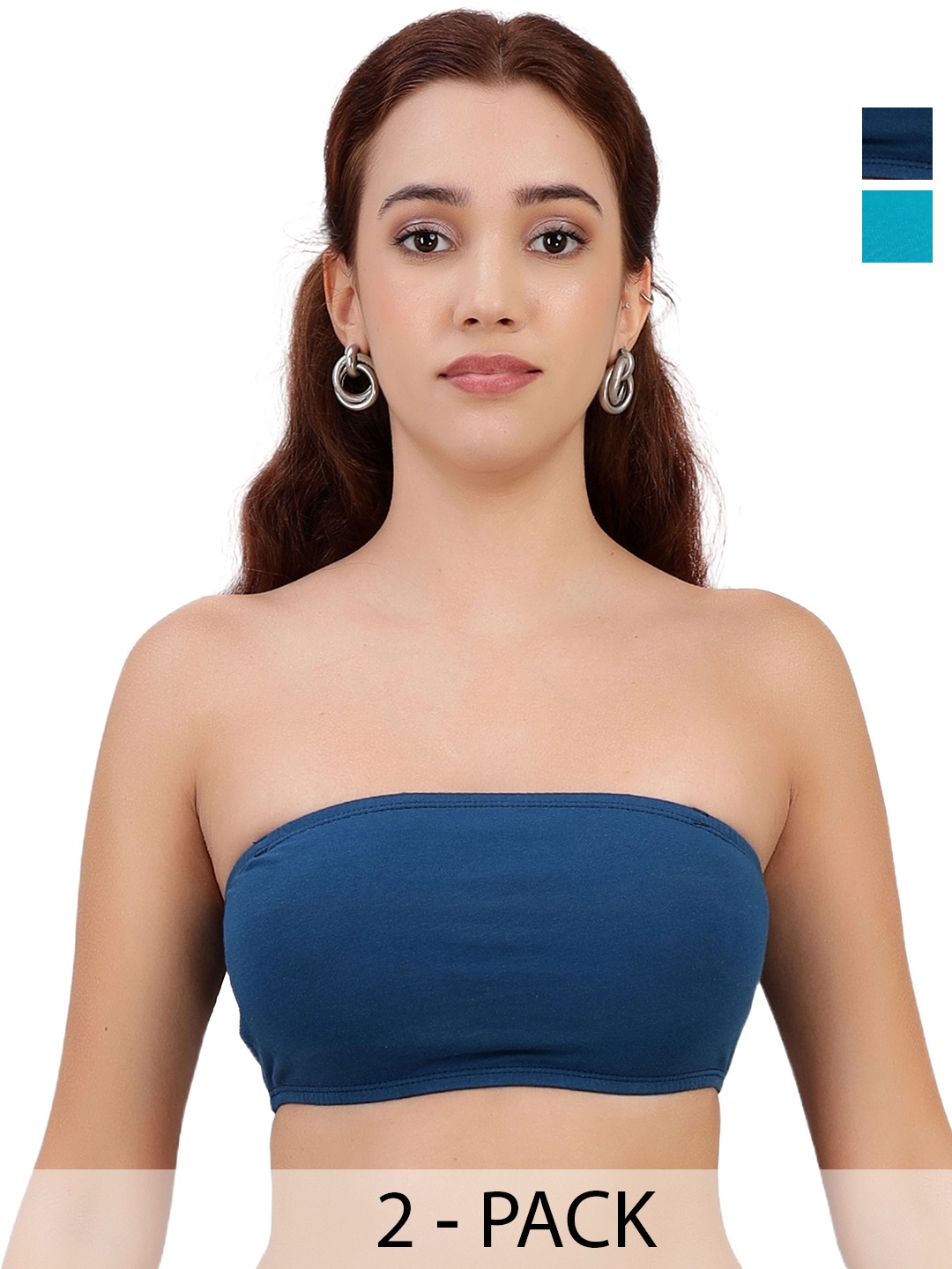 

SELFCARE Women Pack of 2 Solid Non Padded Strepless full coverage Bandeau Bra, Navy blue