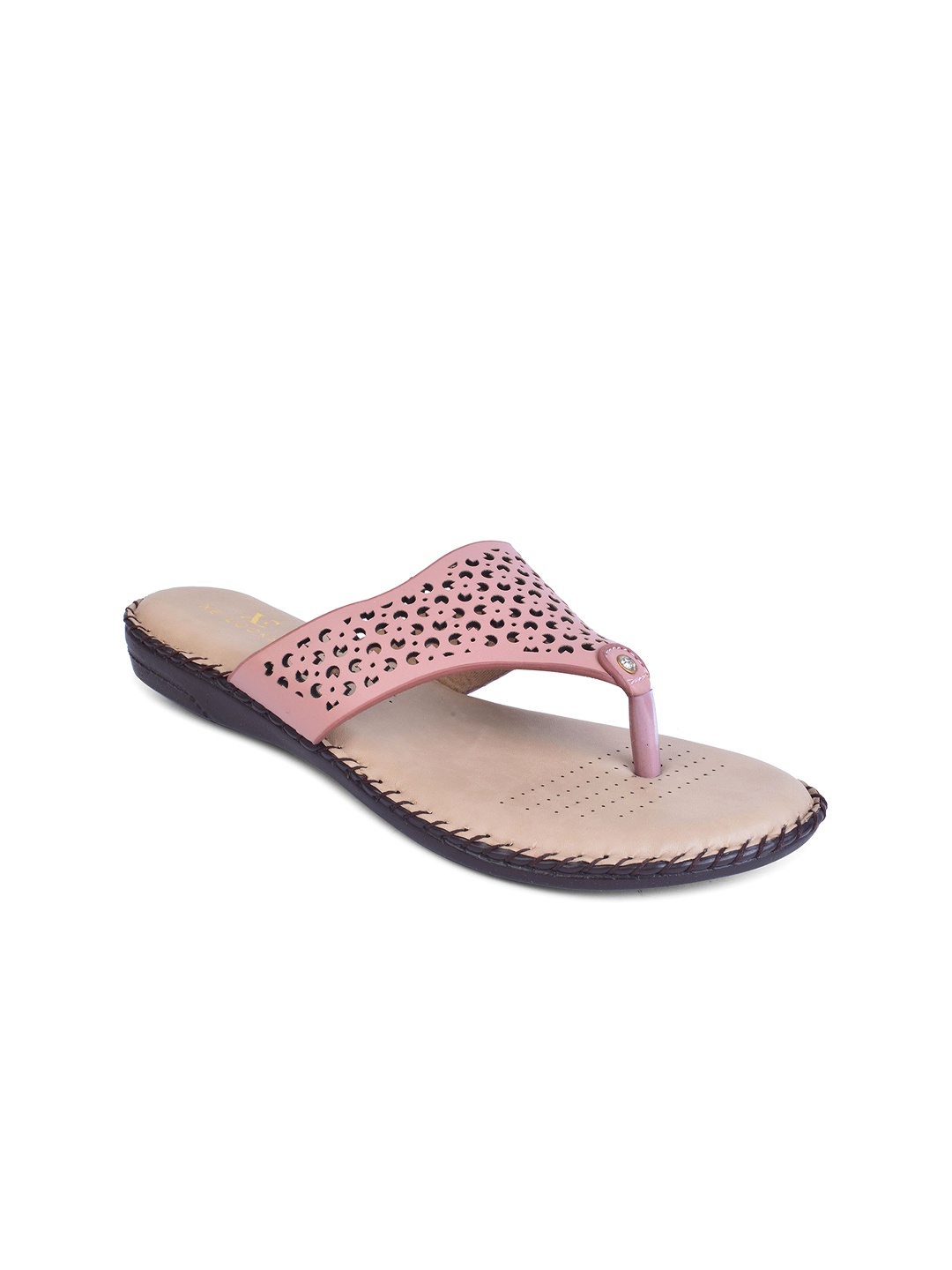 

XE Looks Women T-Strap Flats with Laser Cuts, Pink