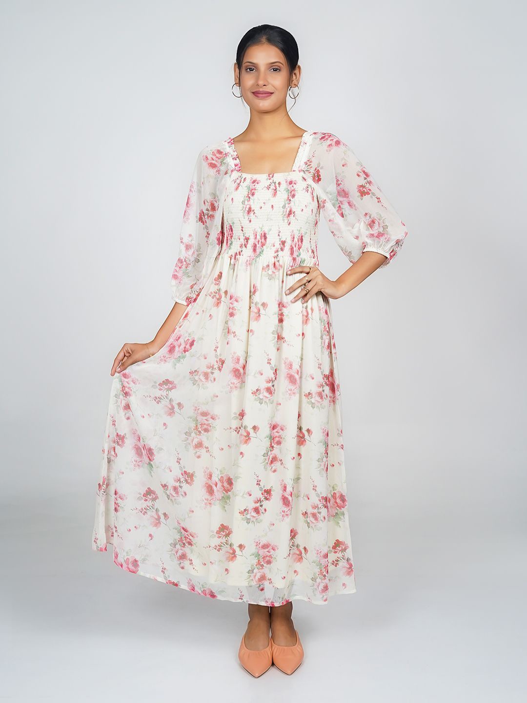 

Zink London Floral Printed Maxi Dress, Off white