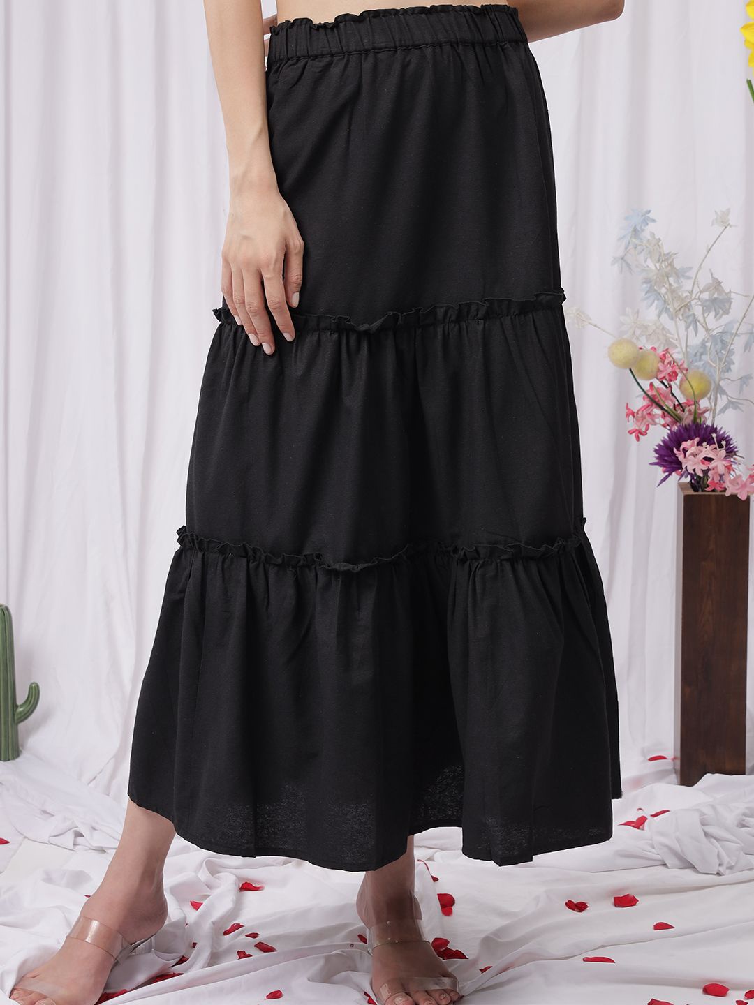 

NEUDIS Pure Cotton Tiered Maxi Skirt, Black