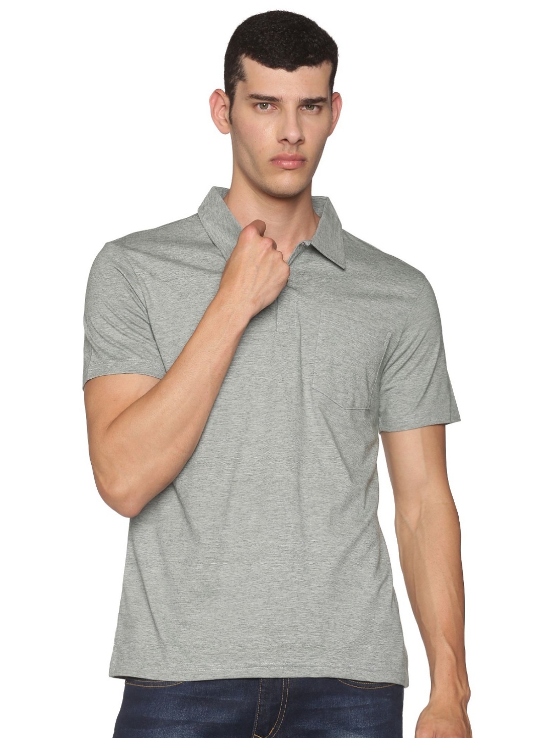 

ECOLINE Clothing Men Antimicrobial Solid Polo Collar Cotton T-shirt, Grey