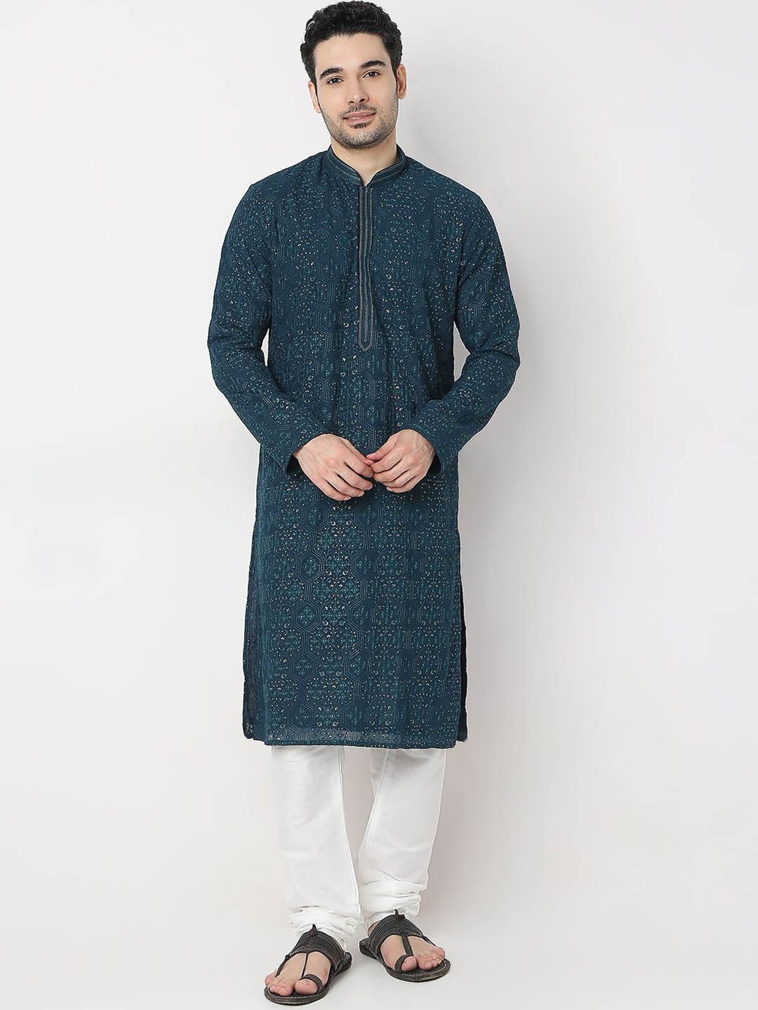 

Ethnicity Ethnic Motifs Embroidered Thread Work Kurta With Churidar, Green